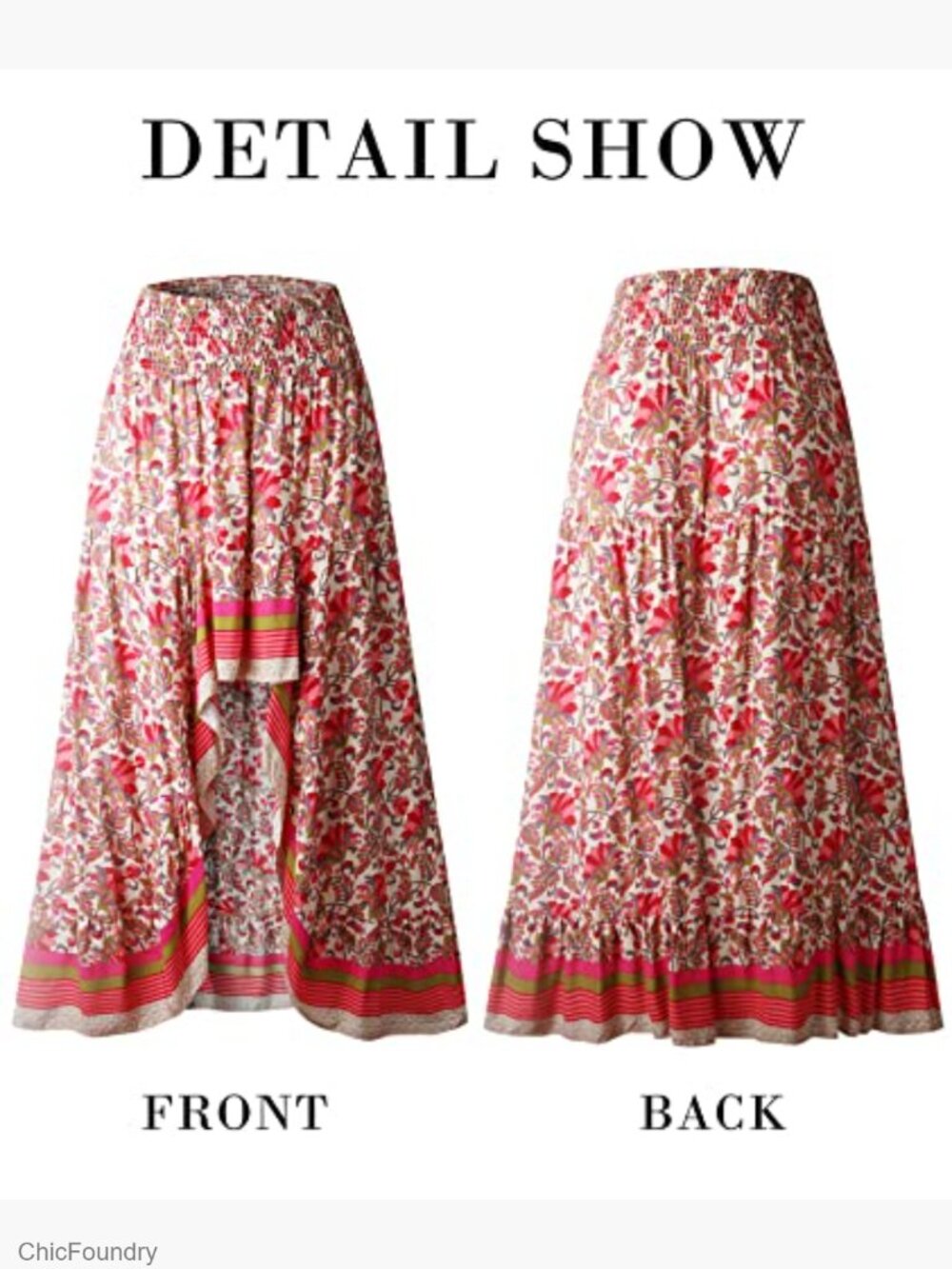 Floral Maxi Skirt High Low Ruffle Split Elastic Waist Casual Beach - Picture 5 of 5